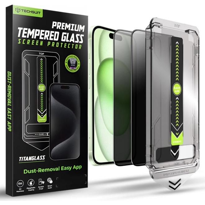 Tempered Glass iPhone 16 Plus / 15 Plus Techsuit Privacy TitanGlass Full Cover Full Face Αντιχαρακτικό Γυαλί Προστασίας Απορρήτου Οθόνης 2 Τεμάχια Privacy
