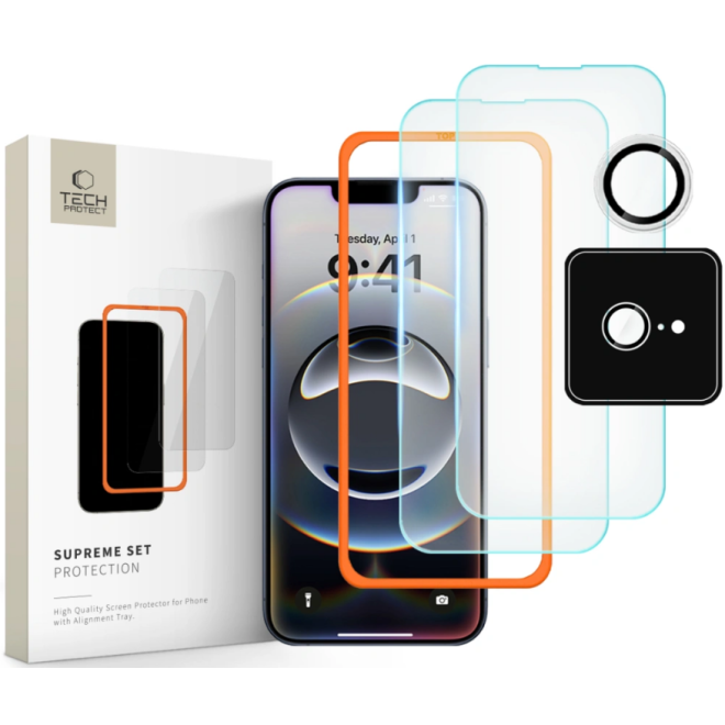 Tempered Glass iPhone 16e Tech-Protect Supreme Set με 2 x Αντιχαρακτικά Γυαλιά Προστασίας Οθόνης και 1 x Κάμερας Clear