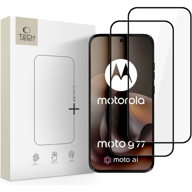 Tempered Glass Motorola Moto G87 / G77 / G67 Tech-Protect Glass Fit+ Full Face Αντιχαρακτικό Γυαλί Προστασίας Οθόνης 2 Τεμάχια Black
