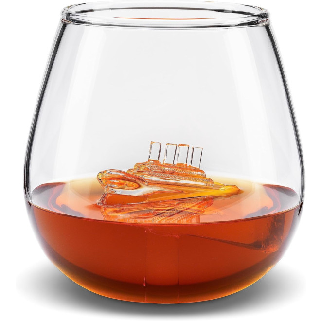 The Source InGenious Sinking Ship in a Glass - Γυάλινο Ποτήρι Ποτού / Ουίσκι με Διακοσμητικό Βυθιζόμενο Πλοίο στο Εσωτερικό του - 610ml