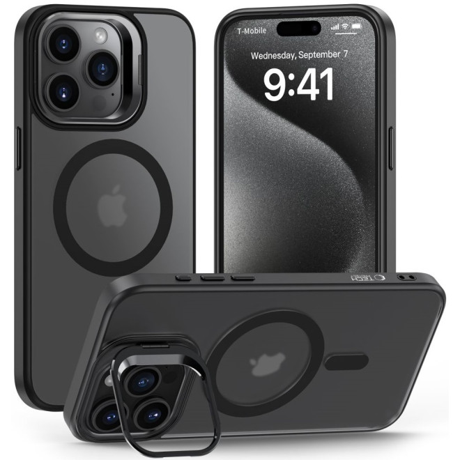 Θήκη Apple iPhone 15 Pro - Tech-Protect MagStand Σκληρή Ημιδιάφανη με MagSafe & KickStand - Matte Black