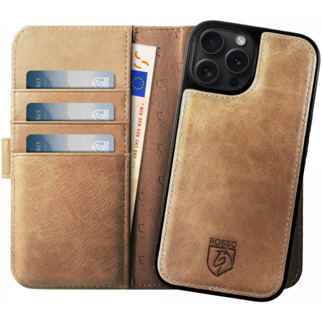 Θήκη Apple iPhone 16 Pro - Rosso Elite Δερμάτινο Πορτοφόλι με MagSafe - Light Brown