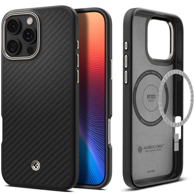 Θήκη Apple iPhone 16 Pro - Spigen Enzo Aramid MagFit Σκληρή με MagSafe & TPU - 1500D - 2mm - Black / Natural