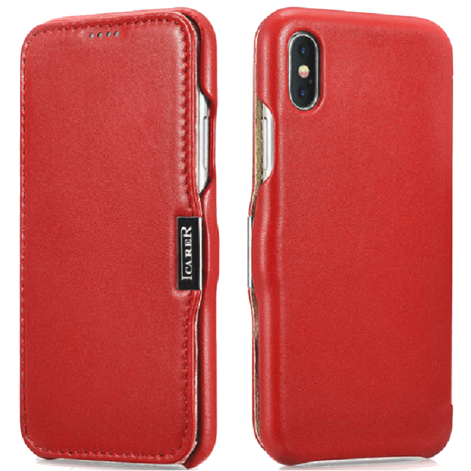 Θήκη Apple iPhone X / XS - iCarer Luxury Series Side-Open Δερμάτινη - Red