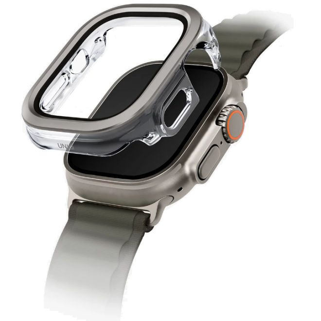 Θήκη Apple Watch Ultra 2 / 1 49mm Uniq Voute με Tempered Glass Titanium Silver