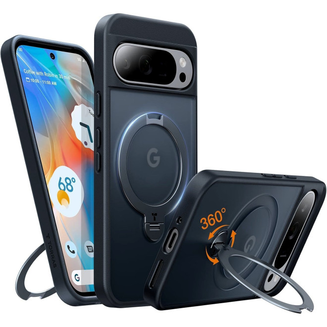 Θήκη Google Pixel 9 / 9 Pro Torras Ostand Spin Ανθεκτική Ημιδιάφανη με MagSafe & KickStand Black