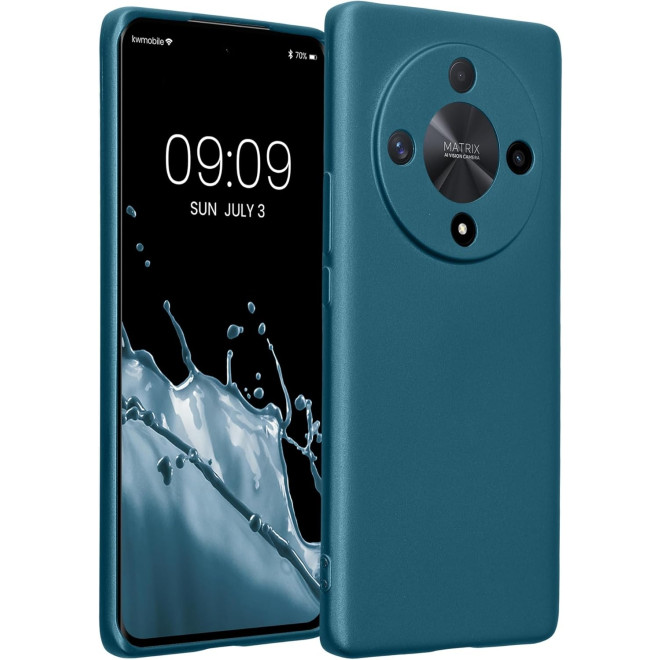 Θήκη Honor Magic6 Lite / X9b - KWmobile TPU Case with Camera Lens Protector Σιλικόνης με Πλαίσιο Κάμερας - Metallic Caribbean Blue