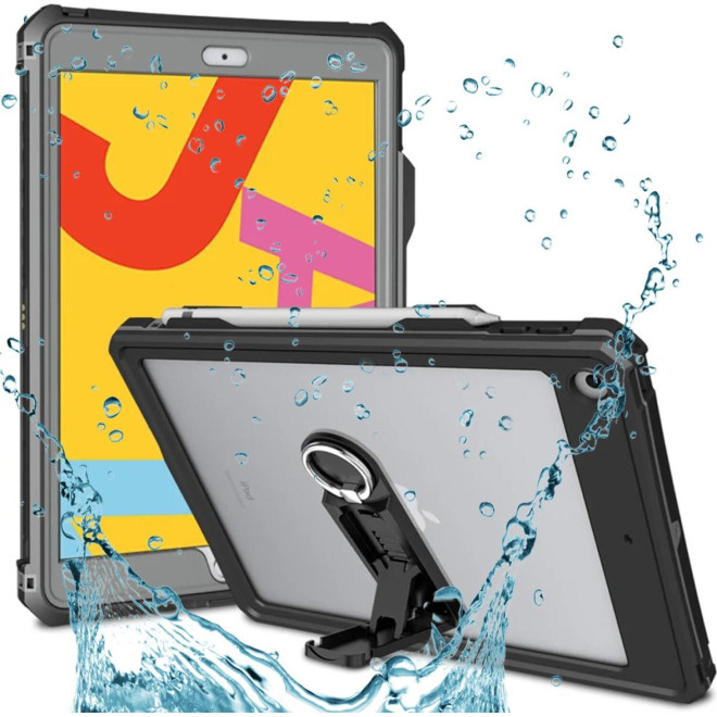 Θήκη iPad 10.2" 2021 / 2020 / 2019 ShellBox Αδιάβροχη IP68 Full Body 360° Διάφανη Ανθεκτική με Backstand / Λουράκι Μεταφοράς & Υποδοχή Apple Pencil Black