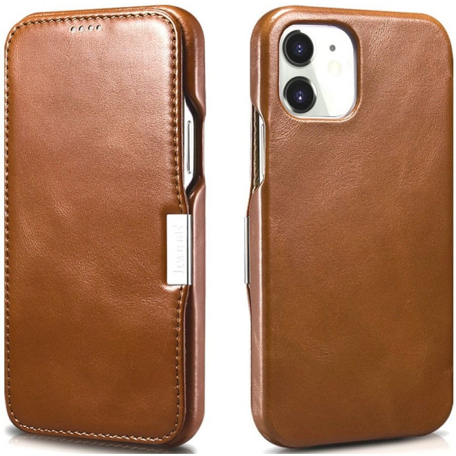 Θήκη iPhone 12 / 12 Pro iCarer Vintage Series Side-Open Δερμάτινη Light Brown