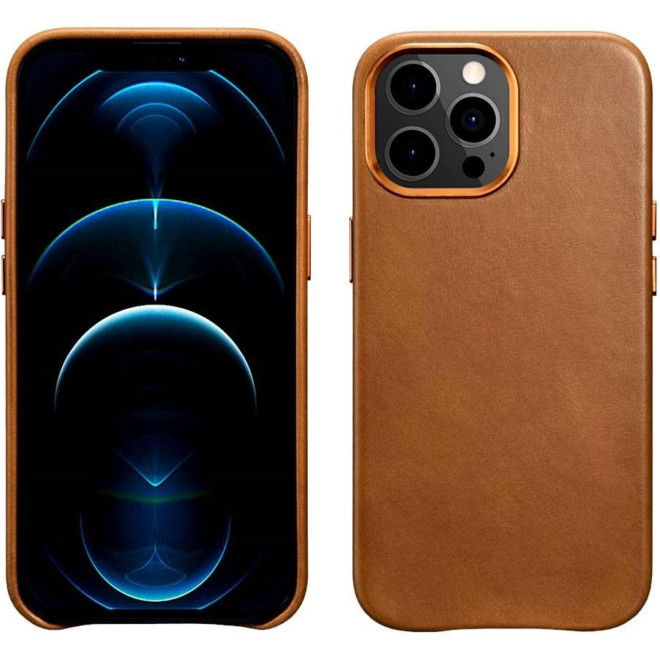 Θήκη iPhone 13 Pro iCarer Leather Back Case Δερμάτινη με MagSafe Brown