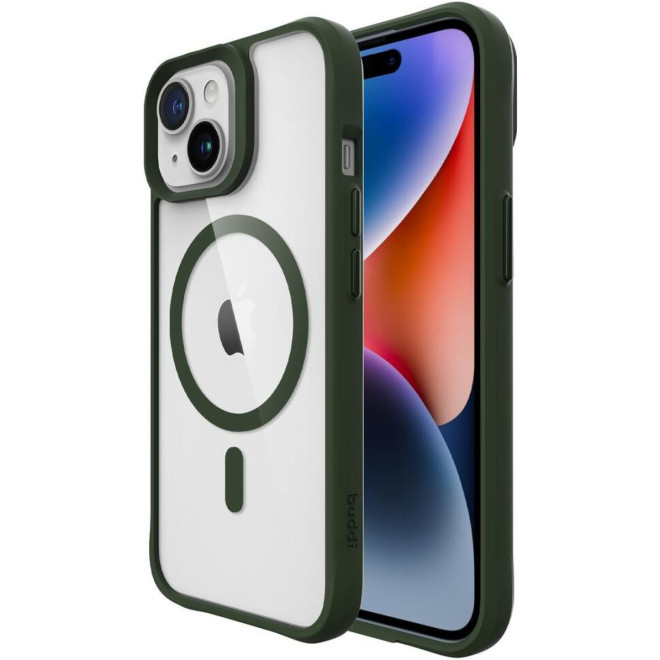 Θήκη iPhone 15 / 14 / 13 Buddi Hybrid Σκληρή Διάφανη με MagSafe Transparent / Green