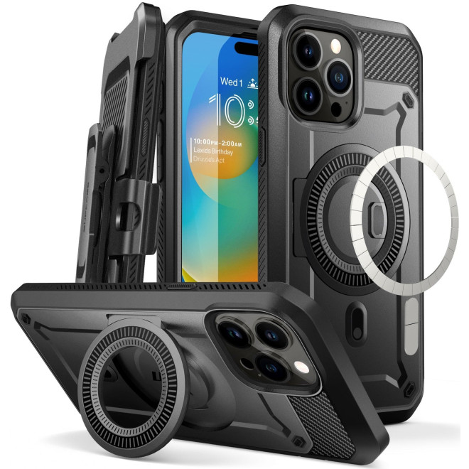Θήκη iPhone 15 Pro Max Supcase Unicorn Beetle Pro Mag Ανθεκτική Full Body 360° με MagSafe Black