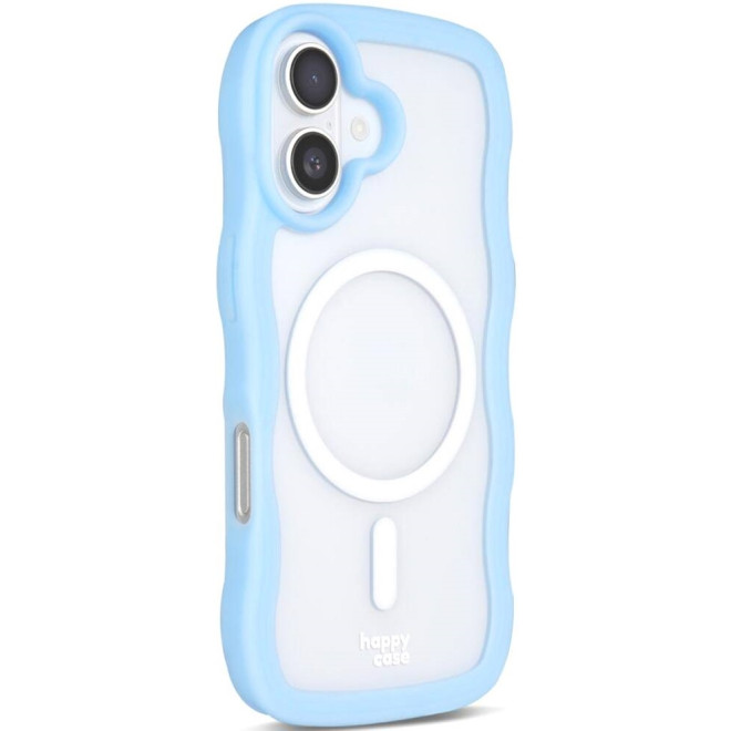 Θήκη iPhone 16 HappyCase Wavy Διάφανη Σκληρή με MagSafe & TPU Bumper Blue