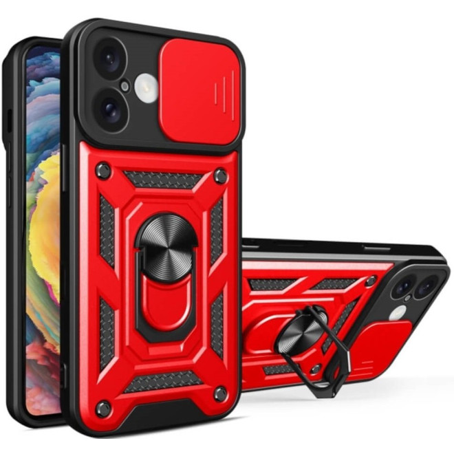 Θήκη iPhone 16 Plus Bodycell Armor Slide Ανθεκτική με Κάλυμμα για την Κάμερα & Μεταλλικό Ring Holder Red