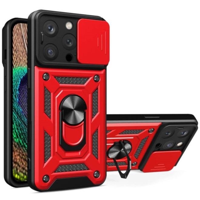 Θήκη iPhone 16 Pro Max Bodycell Armor Slide Ανθεκτική με Κάλυμμα για την Κάμερα & Μεταλλικό Ring Holder Red