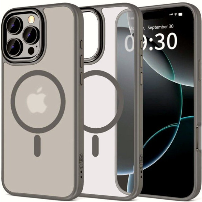 Θήκη iPhone 16 Pro Tech-Protect MagEdge Σκληρή Ημιδιάφανη με MagSafe & Μεταλλικό Πλαίσιο Κάμερας Titanium / Gunmetal