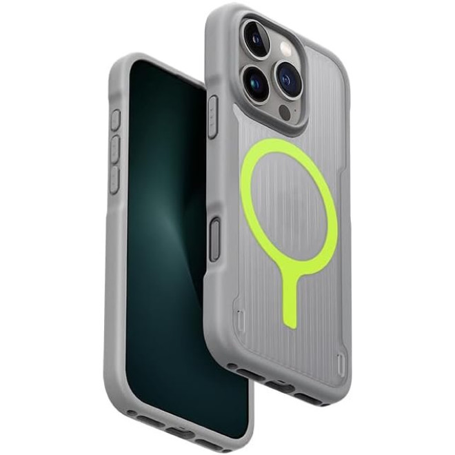 Θήκη iPhone 16 Pro Uniq Combat Active Ανθεκτική με MagSafe & Ανακλαστικό Λουράκι Χειρός Stone Grey