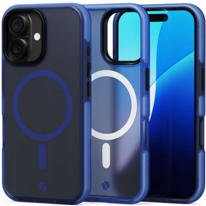 Θήκη iPhone 16 Spacecase Hybrid Fusion Mag Ημιδιάφανη Σκληρή με MagSafe Dark Blue