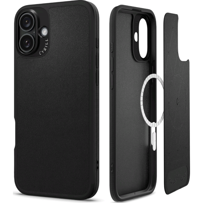 Θήκη iPhone 16 Spigen Cyrill Kajuk Mag Σκληρή με MagSafe από Vegan Δέρμα Black
