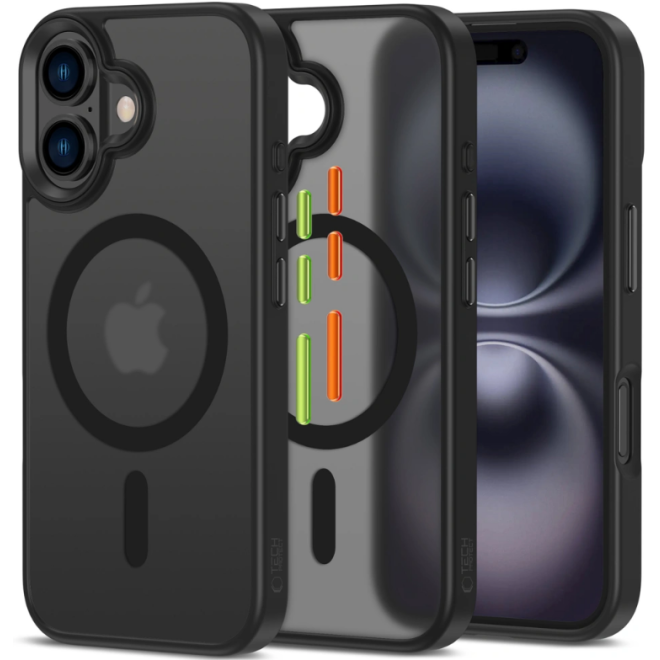 Θήκη iPhone 16 Tech-Protect MagMat XT 3-Set Ημιδιάφανη με MagSafe & 3 Εναλλάξιμα Καλύμματα Κουμπιών Matte Black