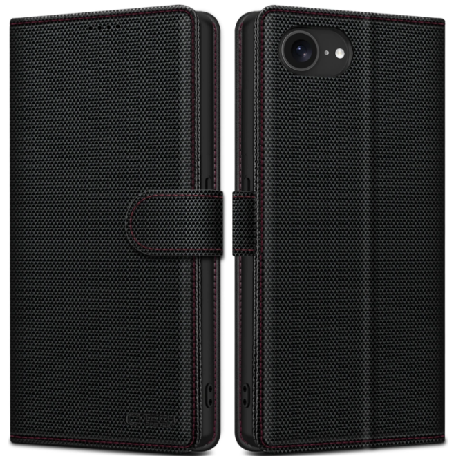 Θήκη iPhone 16e Tech-Protect Wallet RS Πορτοφόλι από Οικολογικό Δέρμα Black / Red 
