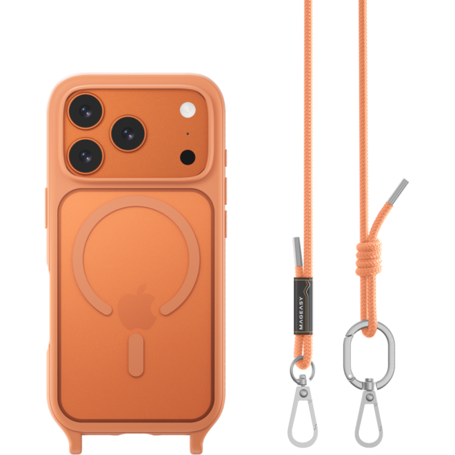 Θήκη iPhone 17 Pro MagEasy Roam M Ανθεκτική Διάφανη με MagSafe & Αποσπώμενο Λουράκι Λαιμού Coral