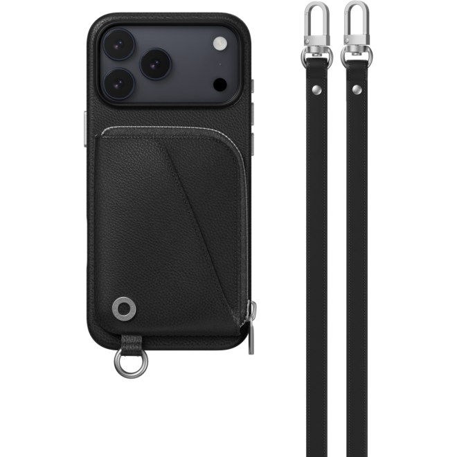 Θήκη iPhone 17 Pro Max MagEasy Pouch με Ενσωματωμένο Πορτοφόλι & Αποσπώμενο Λουράκι Λαιμού Black