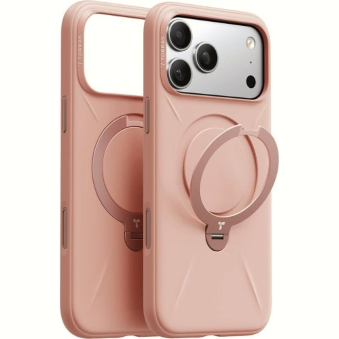 Θήκη iPhone 17 Pro Max Torras Ostand Spin Silicone Ανθεκτική με MagSafe & Περιστρεφόμενο KickStand Blush Pink
