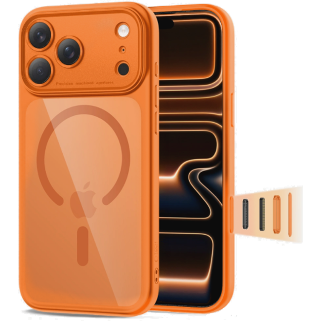 Θήκη iPhone 17 Pro Tech-Protect MagPeak CC Σκληρή Διάφανη με MagSafe & Πλαίσιο Κάμερας Cosmic Orange / Clear