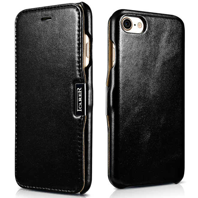 iCarer Vintage Series Side-Open Δερμάτινη Θήκη Apple iPhone SE 2022 / 2020 / 8 / 7 - Black