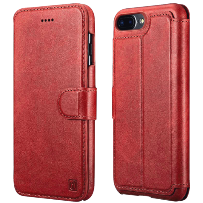 Θήκη iPhone 8 Plus / 7 Plus iCarer Detachable 2 in 1 Wallet & Back Cover Δερμάτινο Πορτοφόλι 2 σε 1 Red