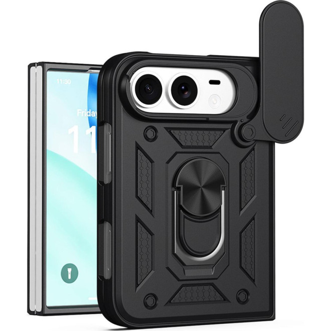 Θήκη iPhone Duo Techsuit CamShield Ανθεκτική με Κάλυμμα για την Κάμερα & Μεταλλικό Ring Holder Black