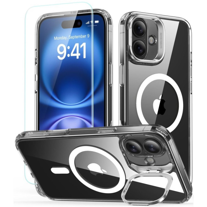 Θήκη & Αντιχαρακτικό Γυαλί Προστασίας Apple iPhone 16 - ESR Classic Hybrid HaloLock with Stash Stand Σετ Ανθεκτική MagSafe & Tempered Glass Οθόνης με KickStand - Clear