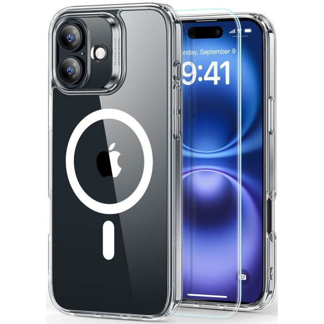 Θήκη & Αντιχαρακτικό Γυαλί Προστασίας Apple iPhone 16 Plus - ESR Classic Hybrid HaloLock Σετ Ανθεκτική με MagSafe & Tempered Glass Οθόνης - Clear