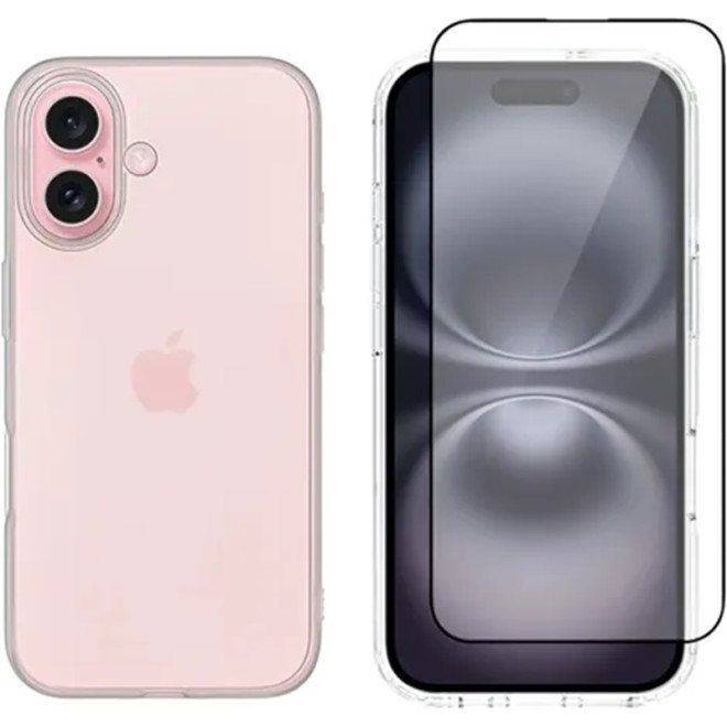 Θήκη & Αντιχαρακτικό Γυαλί Προστασίας Apple iPhone 16 Plus - Vivid Set Gelly Case Σετ Διάφανη Σιλικόνης & Full Face Tempered Glass Οθόνης - Transparent / Black