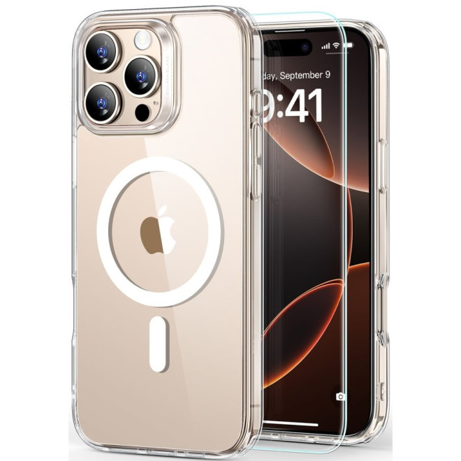 Θήκη & Αντιχαρακτικό Γυαλί Προστασίας Apple iPhone 16 Pro Max - ESR Classic Hybrid HaloLock Σετ Ανθεκτική με MagSafe & Tempered Glass Οθόνης - Clear