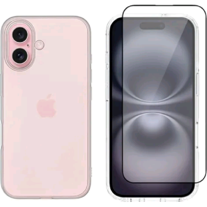 Θήκη & Αντιχαρακτικό Γυαλί Προστασίας Apple iPhone 16 - Vivid Set Gelly Case Σετ Διάφανη Σιλικόνης & Full Face Tempered Glass Οθόνης - Transparent / Black