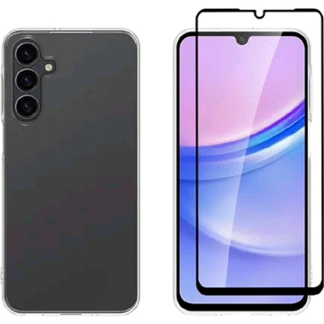 Θήκη & Αντιχαρακτικό Γυαλί Προστασίας Samsung Galaxy A16 - Vivid Set Gelly Case Σετ Διάφανη Σιλικόνης & FullFace Tempered Glass Οθόνης - Transparent / Black