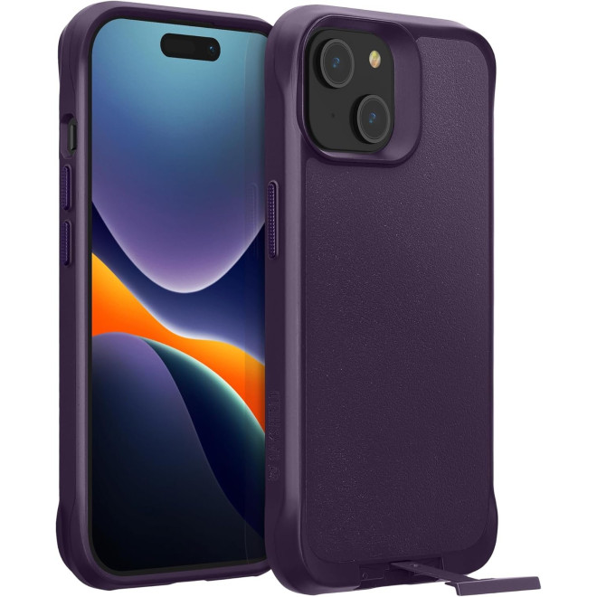 Θήκη & Tempered Glass iPhone 15 Oakshield 2 in 1 Σκληρή με KickStand & Αντιχαρακτικό Γυαλί Προστασίας Οθόνης Violet / Clear