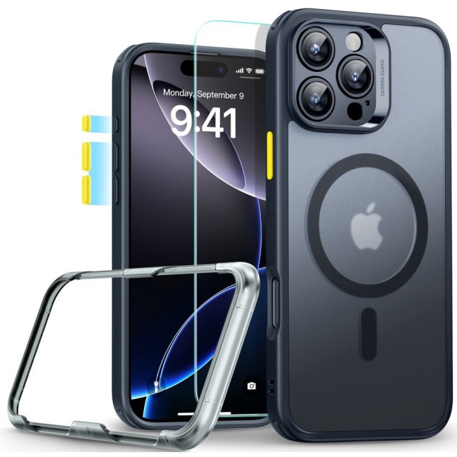 Θήκη & Tempered Glass iPhone 16 Pro ESR Classic Pro Set Ανθεκτική με MagSafe / Εναλλάξιμα Κουμπιά & Αντιχαρακτικό Γυαλί Προστασίας Οθόνης Frosted Black