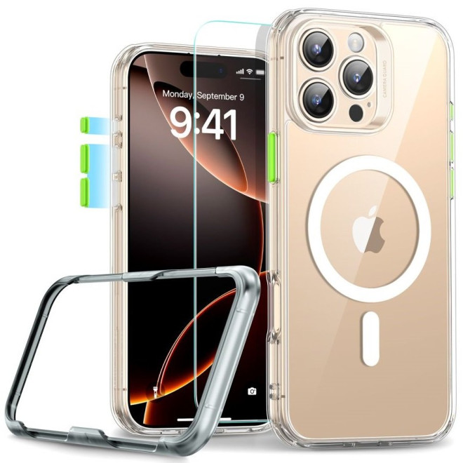 Θήκη & Tempered Glass iPhone 16 Pro Max ESR Classic Pro Set Ανθεκτική με MagSafe / Εναλλάξιμα Κουμπιά & Αντιχαρακτικό Γυαλί Προστασίας Οθόνης Clear
