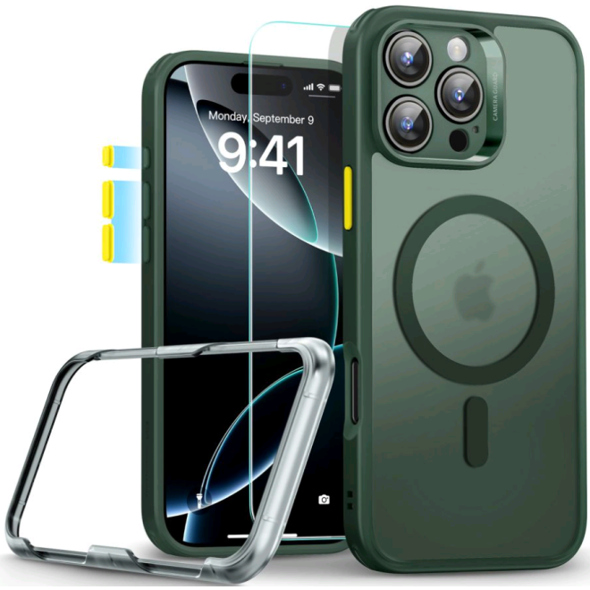 Θήκη & Tempered Glass iPhone 16 Pro Max ESR Classic Pro Set Ανθεκτική με MagSafe / Εναλλάξιμα Κουμπιά & Αντιχαρακτικό Γυαλί Προστασίας Οθόνης Frosted Green