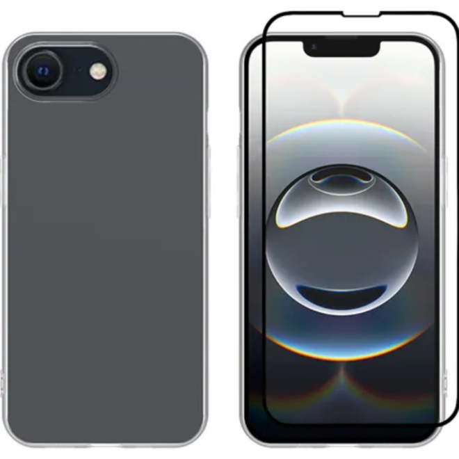 Θήκη & Tempered Glass iPhone 16e Vivid Set Gelly Case Σετ Διάφανη Σιλικόνης & Full Face Αντιχαρακτικό Γυαλί Προστασίας Οθόνης Transparent / Black