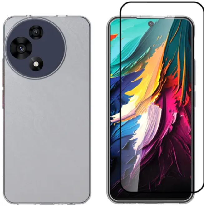 Θήκη & Tempered Glass TCL 60R Vivid Set Gelly Case Σετ Διάφανη Σιλικόνης & Full Face Αντιχαρακτικό Γυαλί Προστασίας Οθόνης Transparent / Black