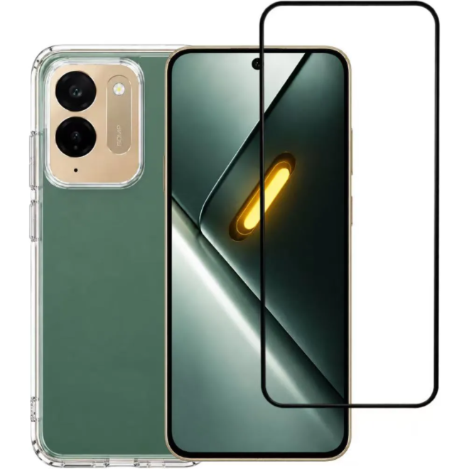 Θήκη & Tempered Glass Xiaomi Poco C95 Pro Vivid Set TPU Case Σετ Διάφανη Σιλικόνης & Full Face Αντιχαρακτικό Γυαλί Προστασίας Οθόνης Transparent / Black