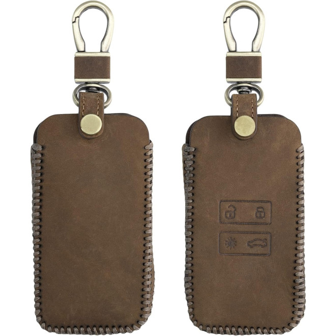 Θήκη Κλειδιού Αυτοκινήτου Renault / Dacia KW Leather Key Cover Δερμάτινη Smart Key Only Keyless Go 4 Κουμπιά Brown