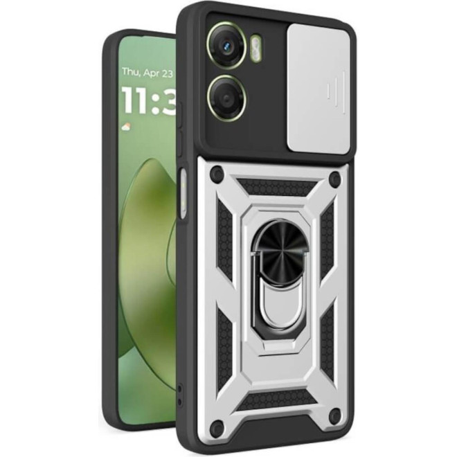 Θήκη Motorola Moto G06 Bodycell Armor Slide Ανθεκτική με Κάλυμμα για την Κάμερα & Μεταλλικό Ring Holder Silver