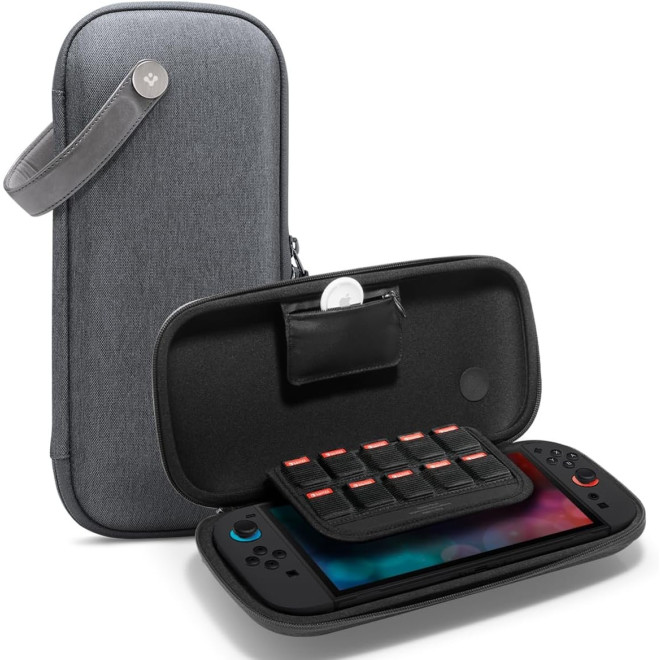Τσάντα Μεταφοράς Nintendo Switch 2 Spigen Pouch Klasden Σκληρή με 1 x Υποδοχή για Apple AirTag & 10 x Υποδοχές για Κάρτες Παιχνιδιών Charcoal Gray