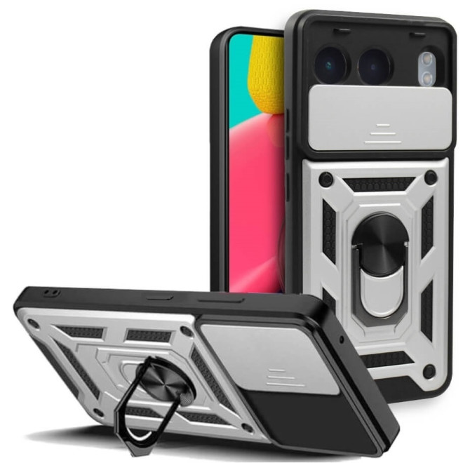 Θήκη OnePlus Nord 4 - Bodycell Armor Slide Ανθεκτική με Κάλυμμα για την Κάμερα & Μεταλλικό Ring Holder - Silver