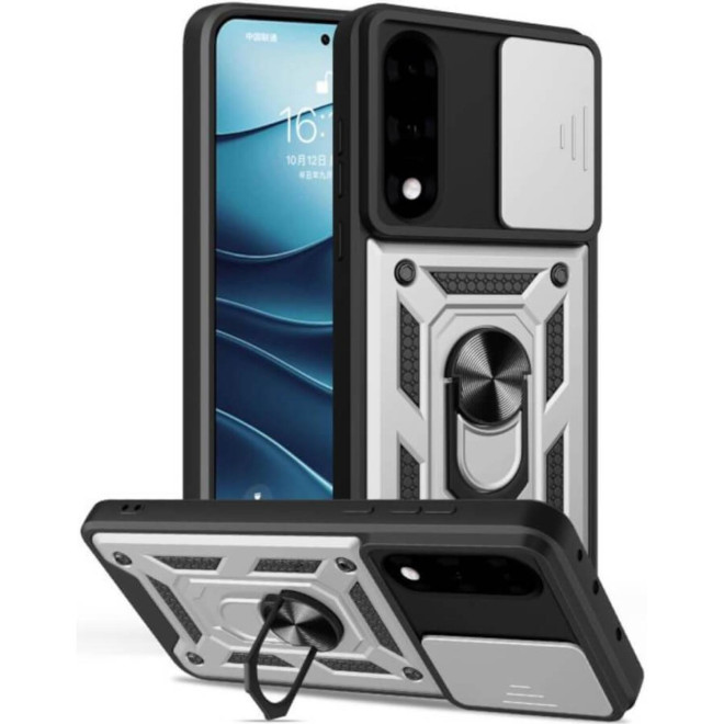 Θήκη OnePlus Nord 5 Bodycell Armor Slide Ανθεκτική με Κάλυμμα για την Κάμερα & Μεταλλικό Ring Holder Silver